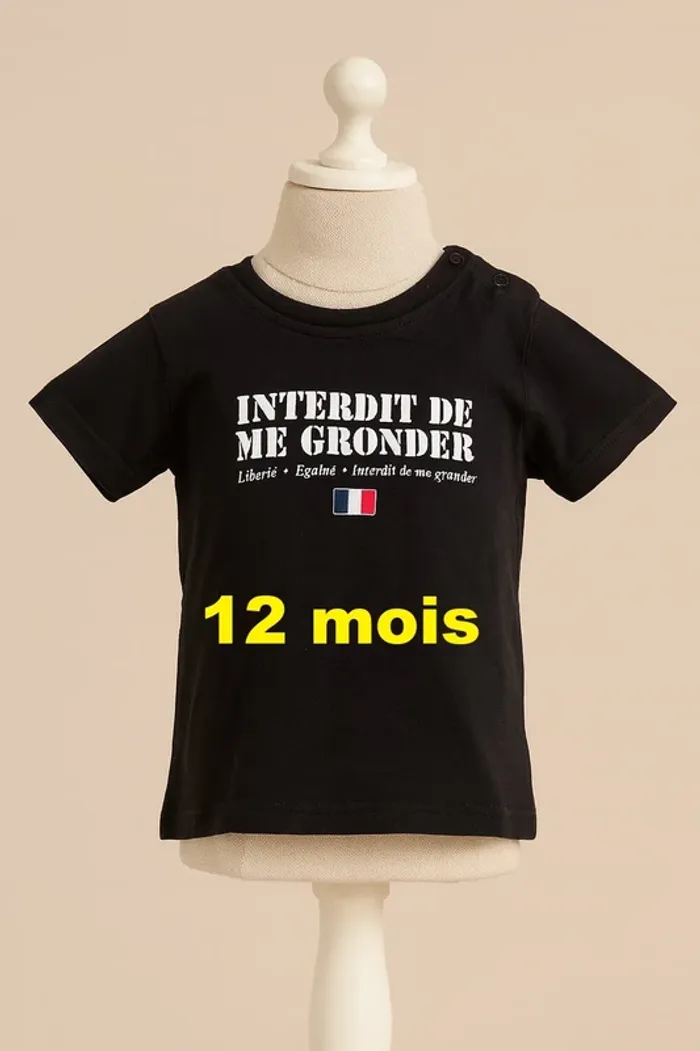 Tee shirt manche courte bleu marine imprimé blanc Interdit de me gronder Taille 12 mois
