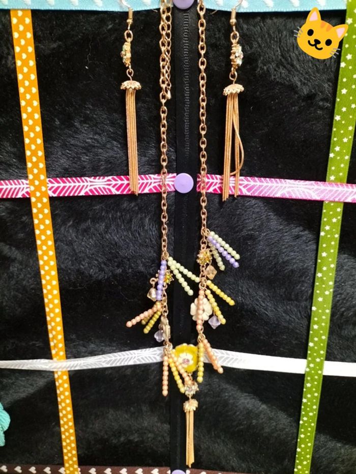 Parure collier et boucles d'oreilles fleurs vertes - photo numéro 1