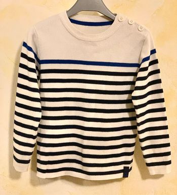 Pull marin blanc garçon en maille Vertbaudet 6 ans