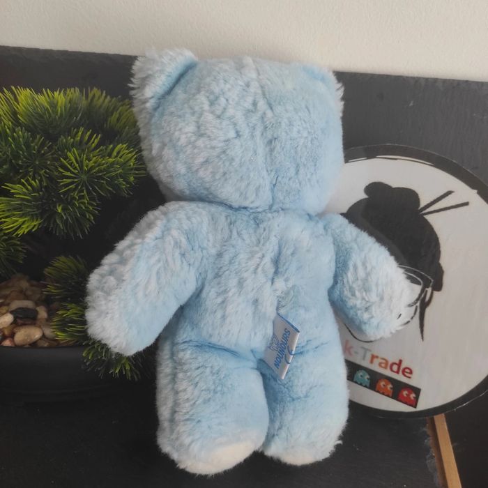 peluche doudou plush ours bleu blanc vintage ancien nounours Grelot Hochet - photo numéro 2