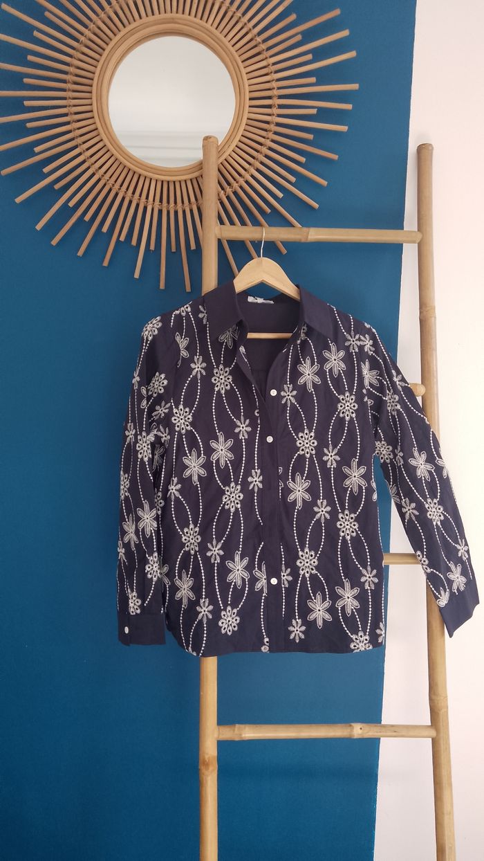 Chemise brodée fleurie coton taille S/M - photo numéro 3