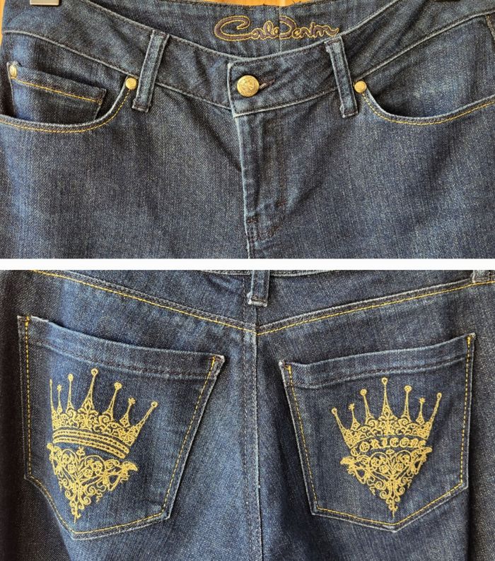 Corleone  Couture Jean TFr38-Coupe Ajustée & Mid Rise-Bleu Denim Brut aux Reflets dorés en TBE - photo numéro 5