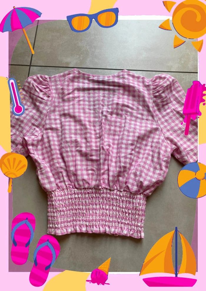 Blouse rose fushia blanc à carreaux - photo numéro 6