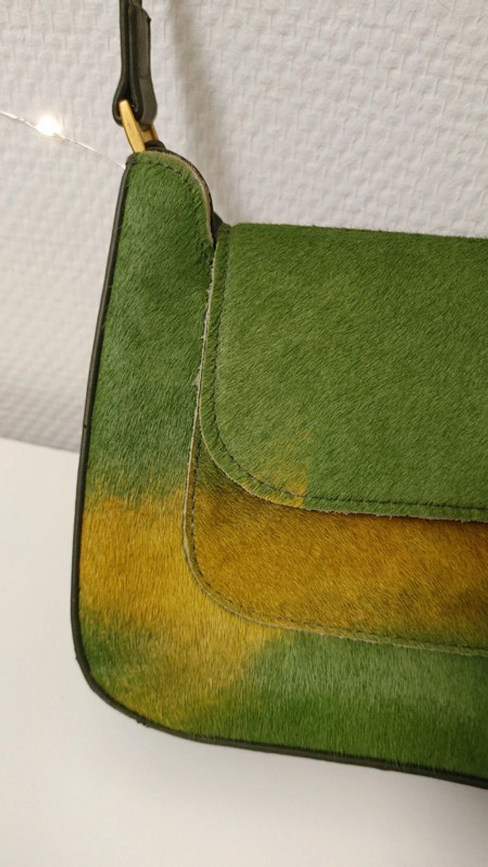 Sac en cuir véritable porté épaule crin de cheval vert jaune - photo numéro 8