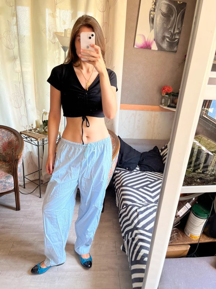 Pantalon à rayures baggy vintage y2k taille basse