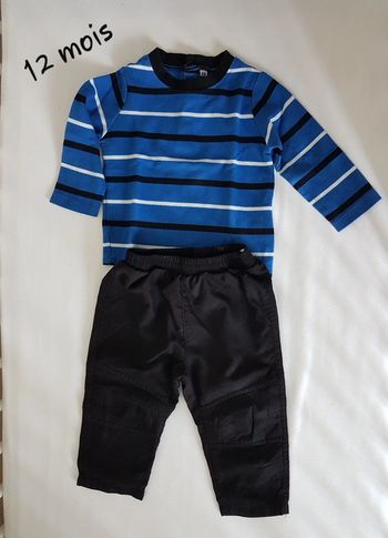 Ensemble pantalon noir avec haut rayé 12 mois