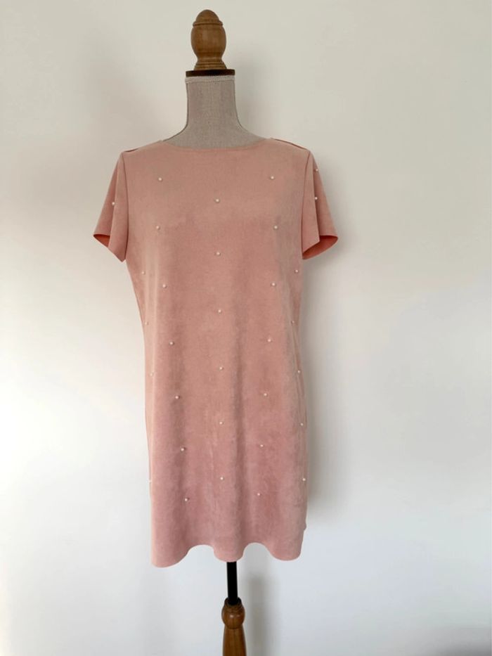 Robe tunique rose perle suédine neuf Kleid dress Vestido Vestito jurk jumpsuit femme volant mujer - photo numéro 3