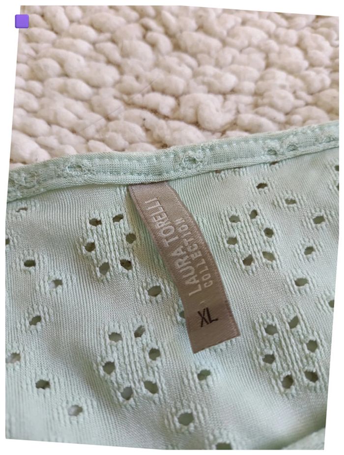 Blouse vert menthe broderie anglaise mignon cute vintage - Laura Torelli, taille XL - photo numéro 3