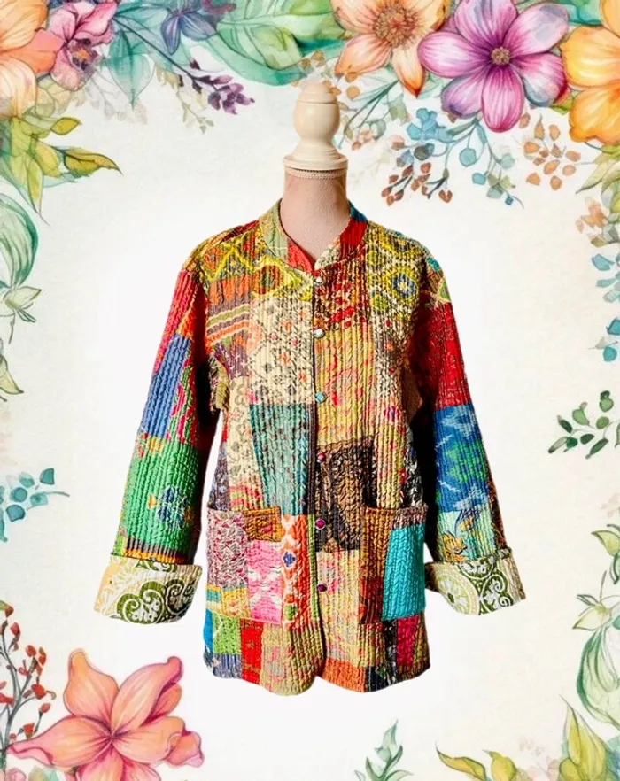 🌿🦋Veste matelassée patchwork ethnique boho multicolore made in India hippie quilted jacket🌷🌿