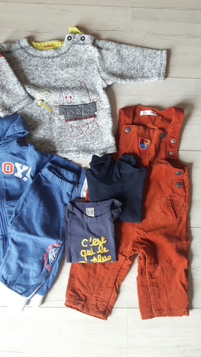 Lot garçon hiver 6 mois pull ensemble pyjamas salopette tee shirt - photo numéro 4