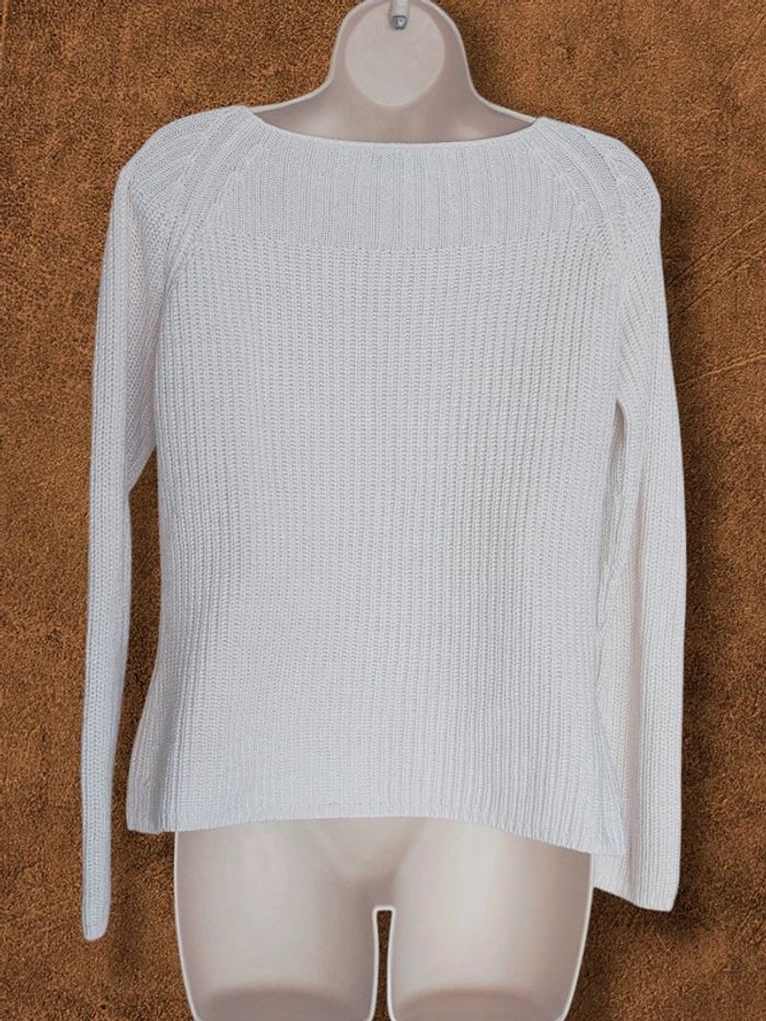 Pull blanc col bateau côtelé vintage / 123 - 38/M à 40/L - photo numéro 6