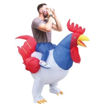 Costume coq gonflable. Pour Fanzone supporter foot, publicité France plv