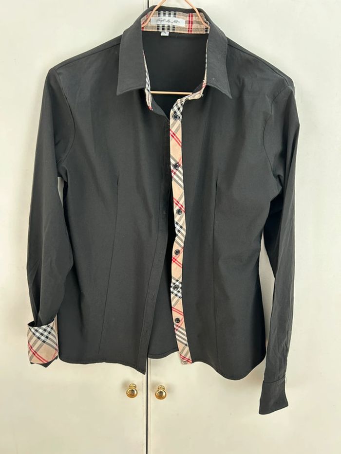 Chemise cintrée noir avec carreaux marron - Forget me not - photo numéro 2