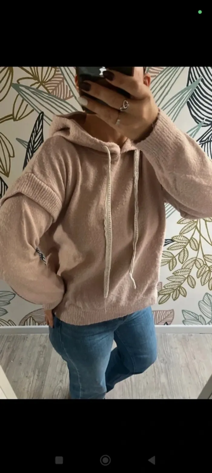 Pull à capuche rose peace n'love S - photo numéro 2