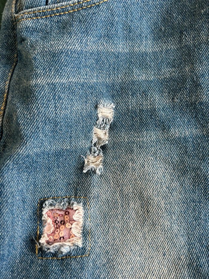 Salopette en jeans robe sequin écureuil effet usé joeshan 5 ans - photo numéro 3