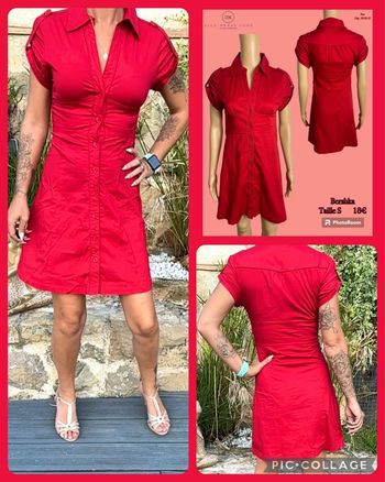 ❤️ ROBE CHEMISE ROUGE CINTRÉE – BERSHKA – TAILLE S – SOLDÉE -70% ❤️ 