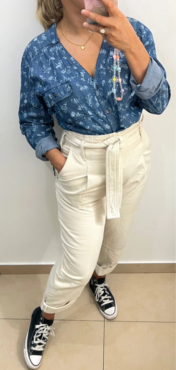 Blouse En Jean Imprimée Fleurs Taille M - photo numéro 4