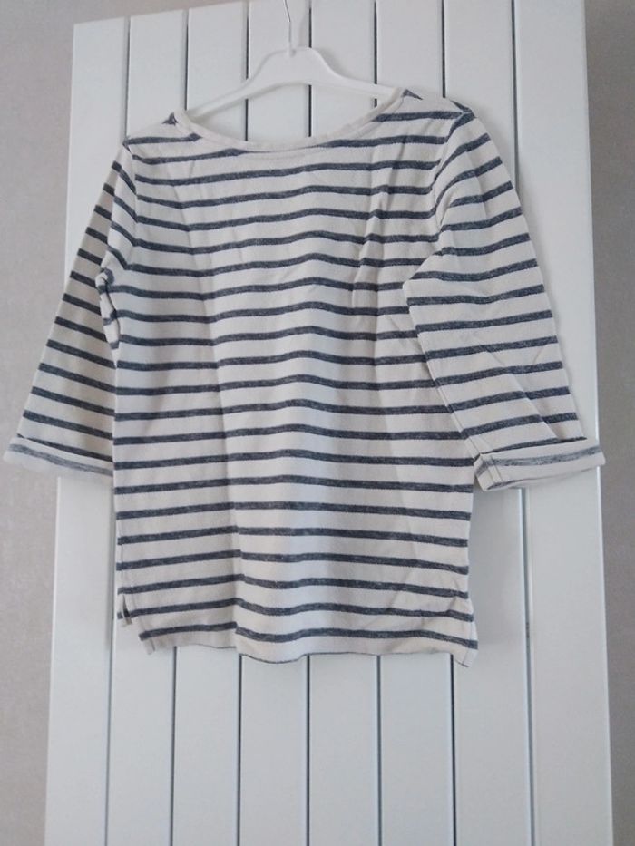 Pull léger crème rayé bleu taille S - photo numéro 4