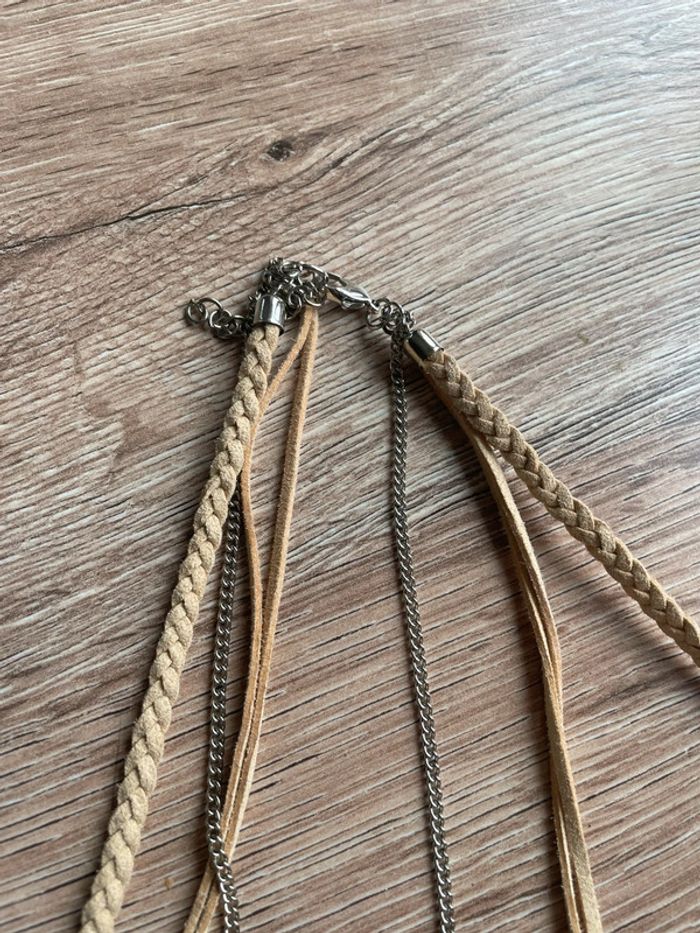 Collier 3 rangs beige, bleu, rose, jaune, coquillage - photo numéro 3