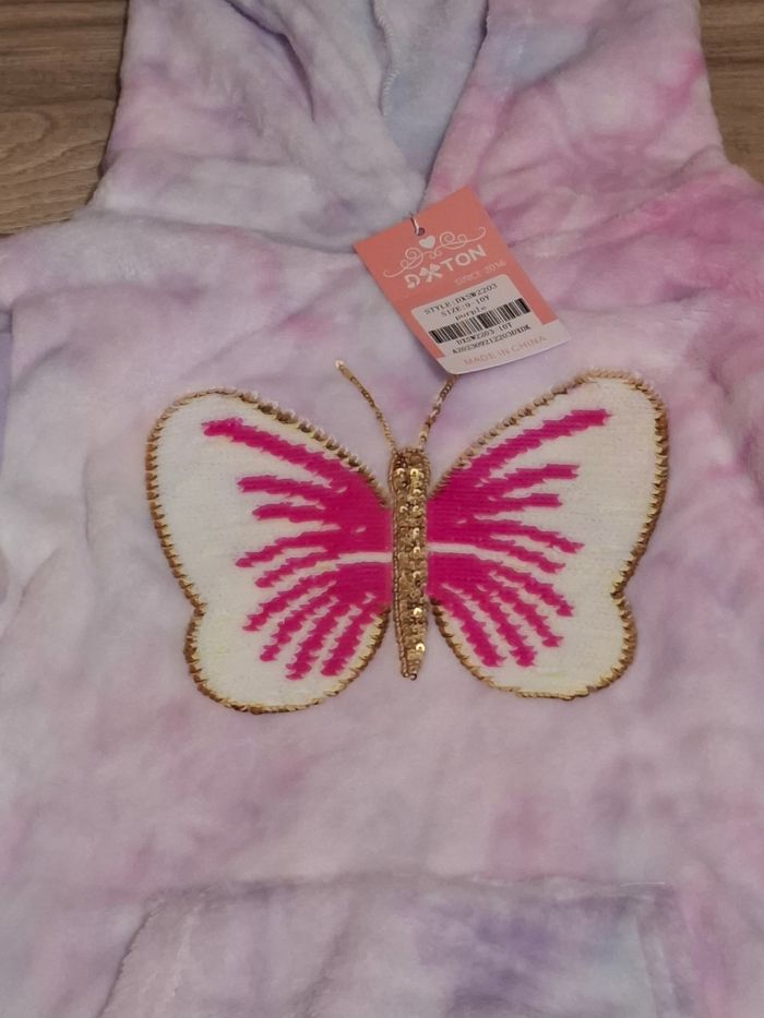 Pull polaire fille hiver cocooning enfant capuche poche papillon rose bleu - photo numéro 3