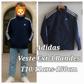 Adidas Veste Ext 3 Bandes T10/11ans-150cm-Marine et Blanc-Logo Brodé Poitrine&Patch Bleu dos