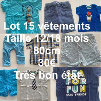 Lot 15 vêtements taille 12/18mois 80cm