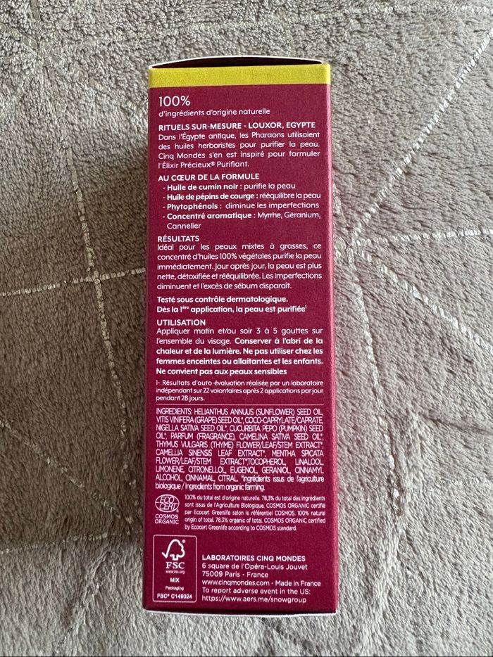 Élixir précieux purifiant neuf avec emballage Cinq Mondes - photo numéro 2