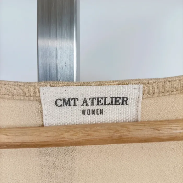 Robe longue beige CMT Atelier col cache-cœur manches courtes fluide T38 coton élasthanne A1260 - photo numéro 3