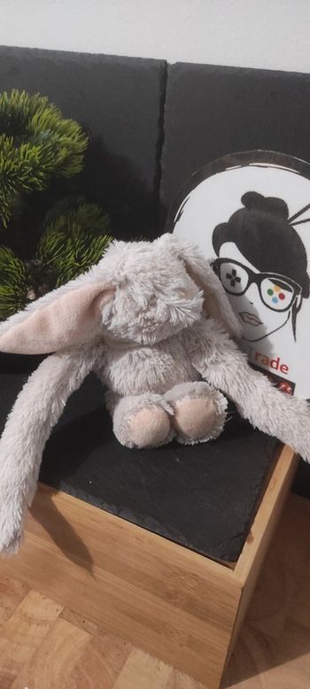 doudou peluche lapin silma home decoration blanc ecrimu rose écharpe pois long bras