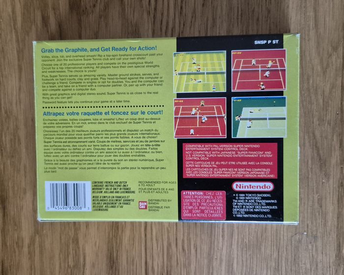 Jeu Super Tennis Super Nintendo SNES Complet ( sans cale ) Pal Fra Fah - photo numéro 3