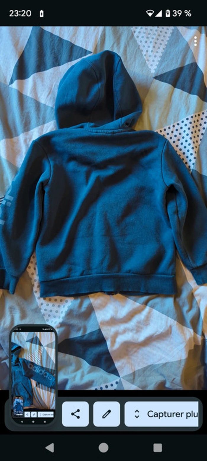 Gilet veste adidas bleu 5-6 ans - photo numéro 3