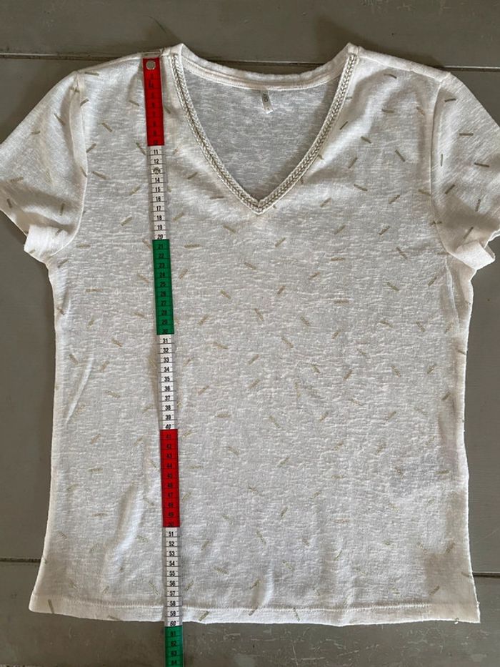 Tee shirt maille fine Only crème et doré taille S - photo numéro 9