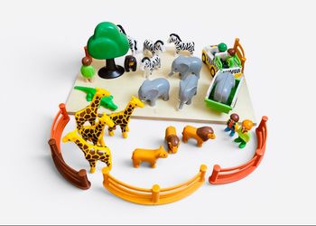 Lot Playmobil 1.2.3 – Animaux du zoo / safari + véhicule