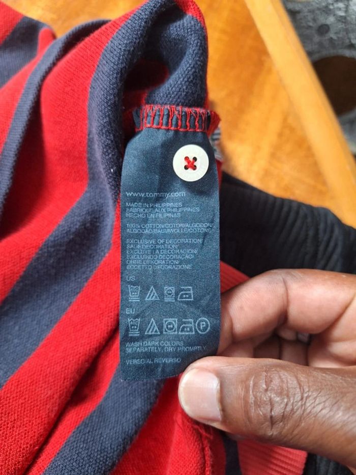 Polo tommy hilfiger noir et rouge vintage - taille L - 100% coton - brodé (546) - photo numéro 7