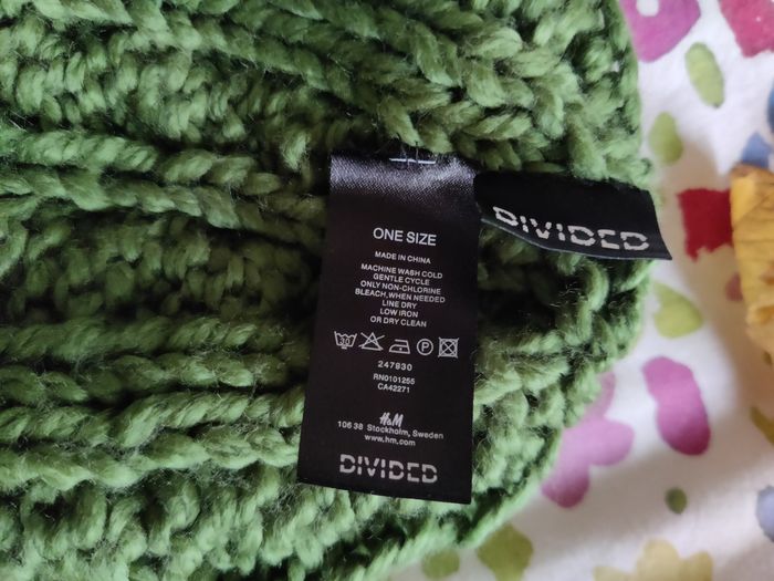 Bonnet laine tricot vert torsadé vintage H&M - photo numéro 2