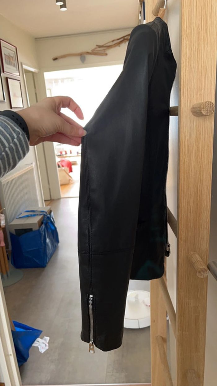 Veste Cuir Noir Mango XS - photo numéro 9