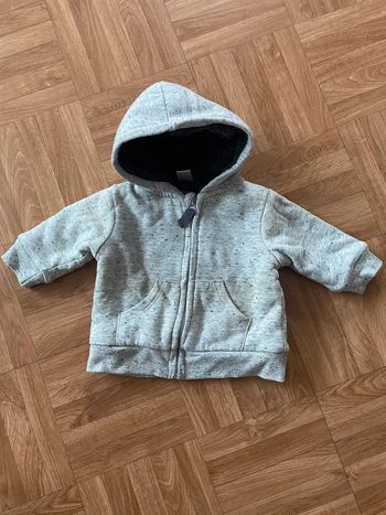 Gilet veste molletonner avec capuches et zip gris taille 3 mois Tex Baby
