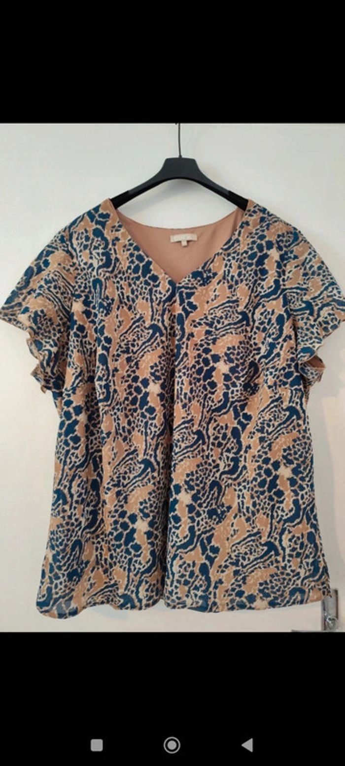 Blouse à motifs imprimés beige et bleu taille 50 Daxon