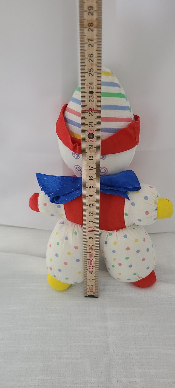 Doudou Peluche Vintage Clown Corolle Blanc Jaune Rouge Bleu Pois - photo numéro 4