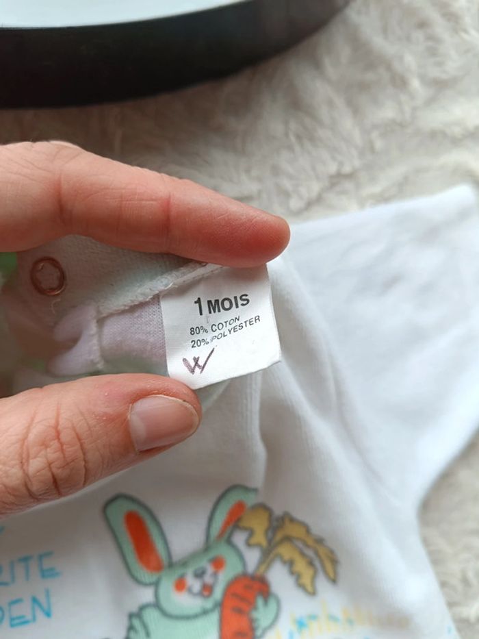 Combi short barboteuse combinaison velours Mixte 1 mois Lapin my favorite garden lapin - photo numéro 5