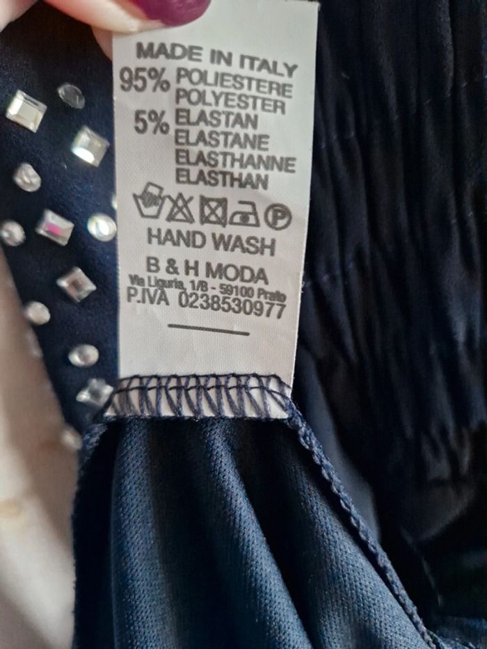 Robe de fête à bretelles B&H Moda bleu marine brillants M - photo numéro 6