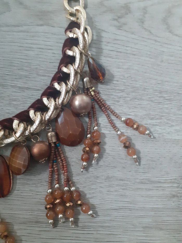 Collier ras de cou pierre perles cuir - photo numéro 2