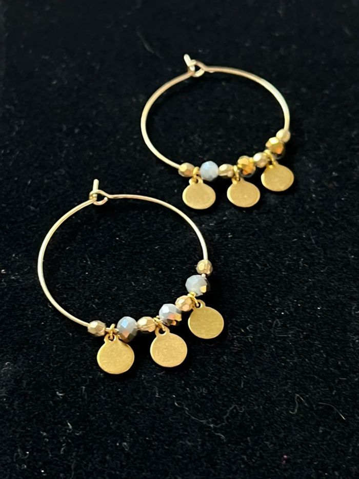 Boucles d’oreilles créoles acier inoxydable style bohème - photo numéro 3