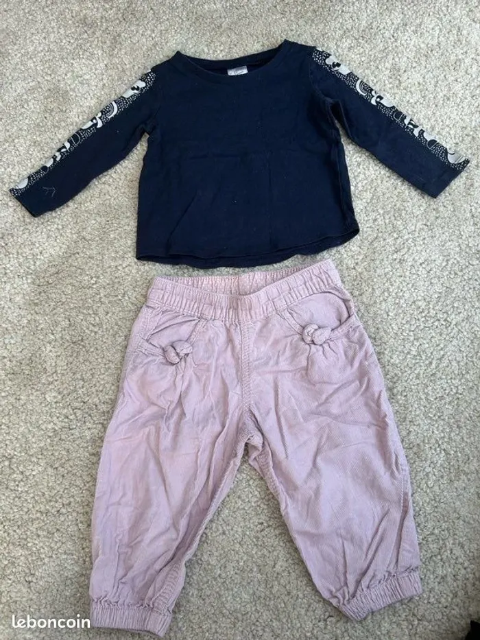 Lot demie-saison/hiver - Tenue complète pantalon velours et haut fille - H&M - 12 mois