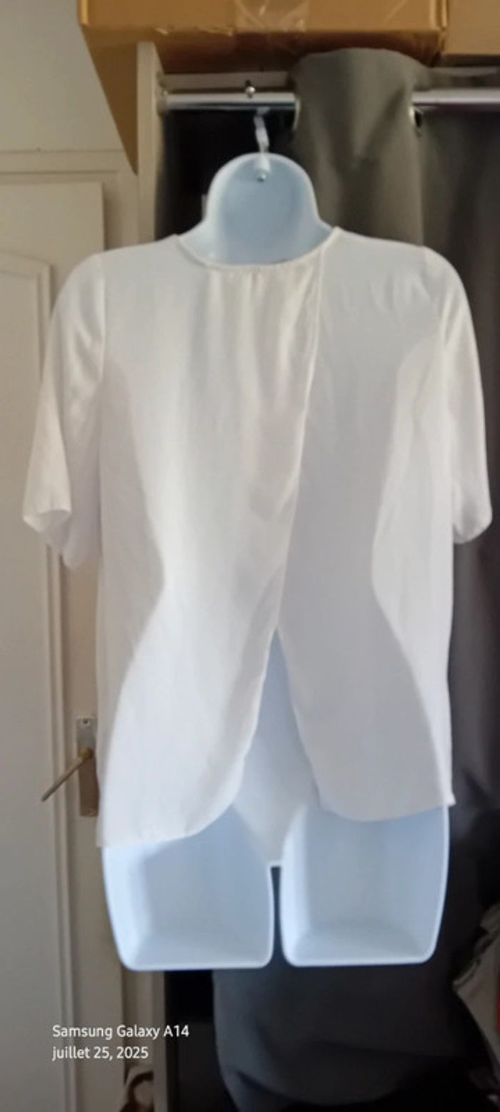 Blouse large en voile blanche dos ouvert femme M atmosphère - photo numéro 11