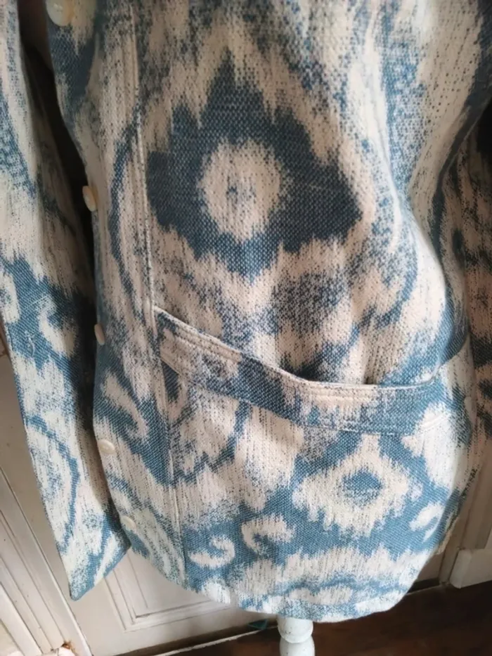 Ensemble Sézane "Will" T40 – Blazer oversize & short jacquard bleu/blanc en coton - photo numéro 8