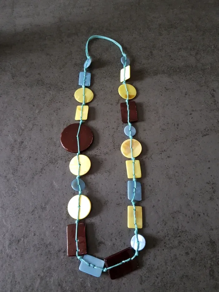 Collier sautoir fantaisie bleu/vert/marron neuf - photo numéro 4