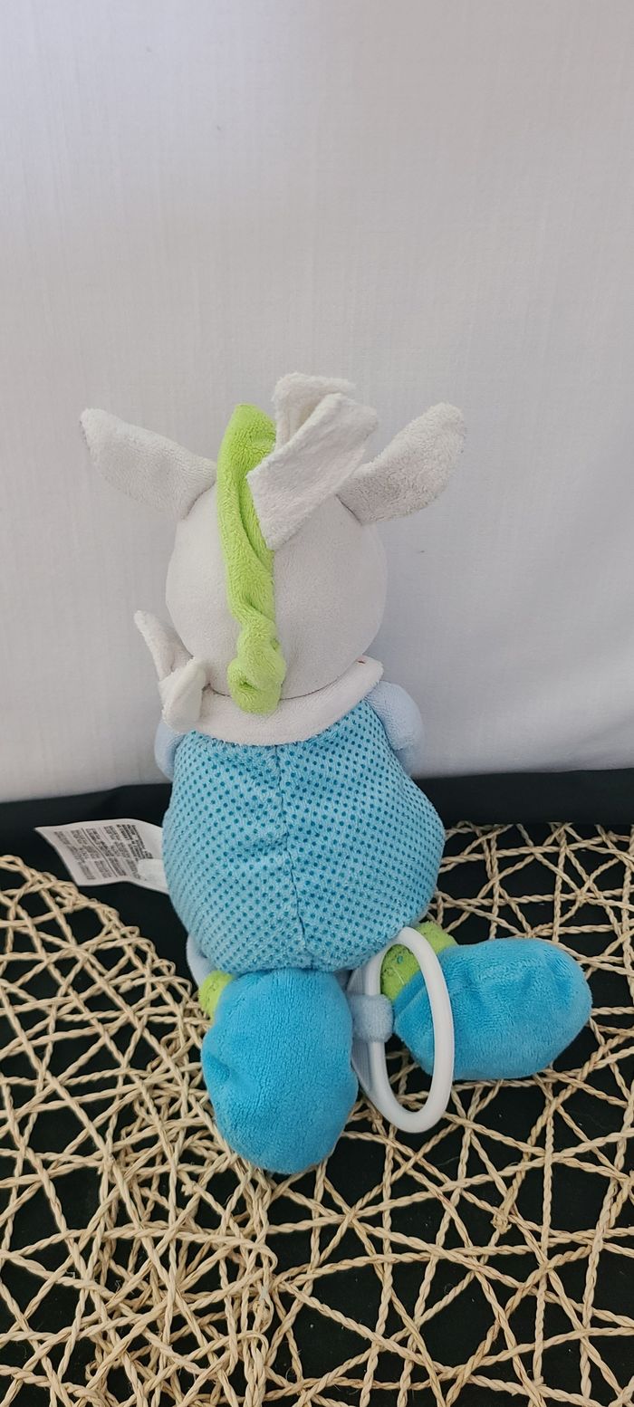 Mots d'enfants doudou âne cheval boîte à musique bleu blanc vert oiseau feuille bandana pois - photo numéro 2