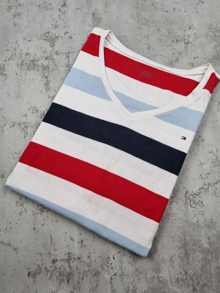 🔘 T-shirt col V rayé – Taille XL Femmes