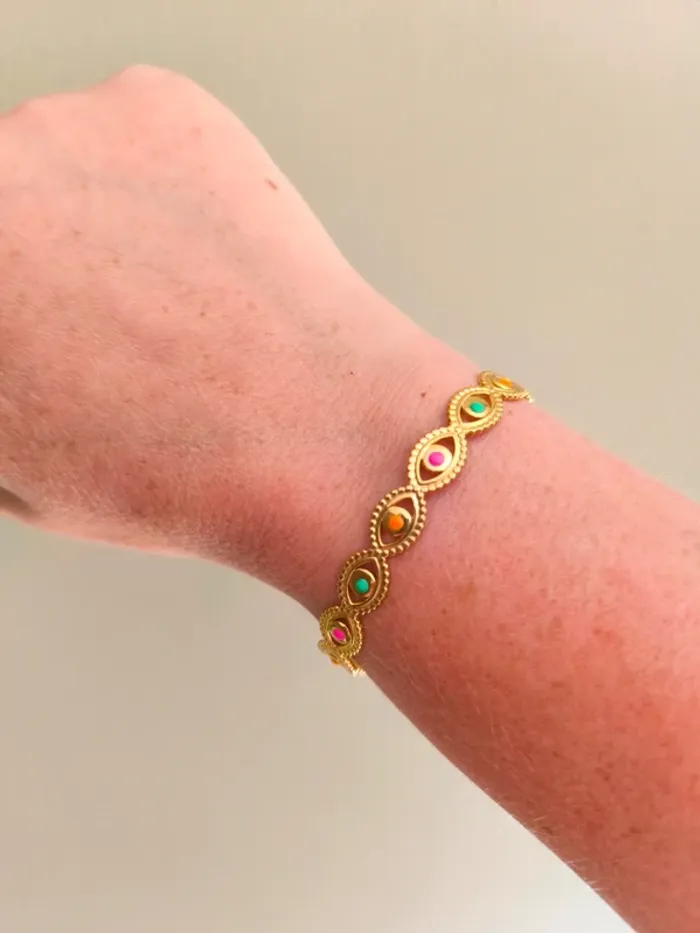 Bracelet jonc doré torsadé avec perles multicolores - photo numéro 3